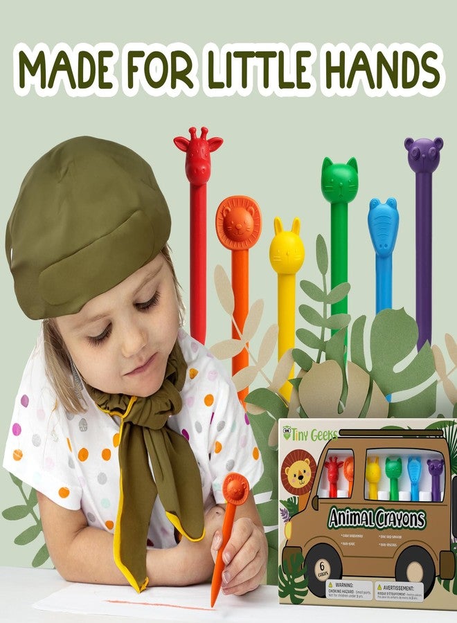 TinyGeeks 6 Animal Shaped Crayons - Non Toxic Crayons for Toddlers - Washable - Perfect for Kids Ages 4-8 - Easy To Hold - Enjoy your Little Safari - Image 2